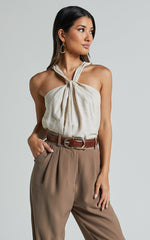 Avayah Top - Linen Twist Halter Neck in Natural