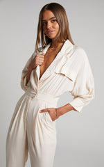 Ayelin Jumpsuit - Linen Relaxed 3/4 Sleeve Jumpsuit in Cream
