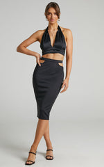 Bevin Midi Skirt - Waist Cutout Skirt in Black