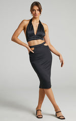 Bevin Midi Skirt - Waist Cutout Skirt in Black