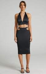 Bevin Midi Skirt - Waist Cutout Skirt in Black