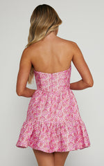 Brailey Mae Mini Dress - Strapless Tiered Dress in Pink Floral