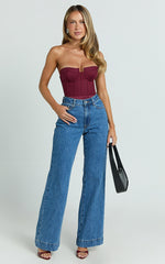 Brigitte Bodysuit - Sweetheart Paneled Bodysuit in Wine