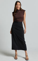 Brionne Top - High Neck Cap Sleeve Top in Dark Oak