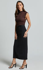Brionne Top - High Neck Cap Sleeve Top in Dark Oak