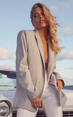 Caralina Blazer - Oversized Single Breasted Blazer in Light Grey