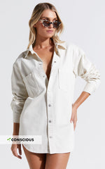 Faharra Shirt - Recycled Cotton Denim Shirt in Ecru
