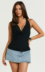 Carmen Top - Draped Cowel Neck Top in Black