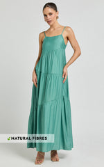 Cecila Midi Dress - Straight Neckline Sleeveless Dress in Sage