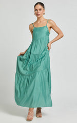 Cecila Midi Dress - Straight Neckline Sleeveless Dress in Sage