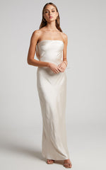 Charlita Maxi Dress - Strapless Cowl Back Satin Dress in Champagne