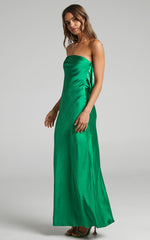 Charlita Maxi Dress - Strapless Cowl Back Satin Dress in Green