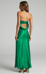 Charlita Maxi Dress - Strapless Cowl Back Satin Dress in Green