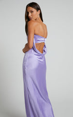 Charlita Maxi Dress - Strapless Cowl Back Satin Dress in Lilac