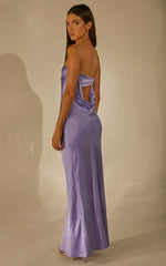 Charlita Maxi Dress - Strapless Cowl Back Satin Dress in Lilac