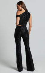 Christina Pants - Mid Waist Burnout Pants in Black