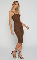Coming For You Midi Dress - Mesh Dress in Espresso