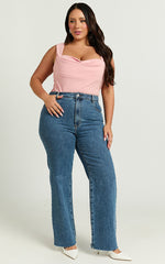 Donna Top - Cowl Neck Corset Top in Pale Pink