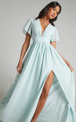 December Maxi Dress - Empire Waist Dress in Ice Blue
