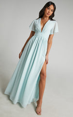 December Maxi Dress - Empire Waist Dress in Ice Blue