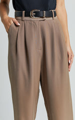 Delailah Pants - Tailored High Waisted Pleat Front Tapered Leg in Cappuccino