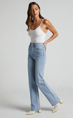 Dexter Jeans - High Waisted Straight Leg Denim Jeans in Mid Blue Wash