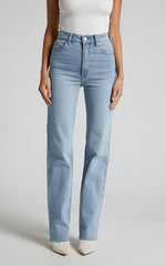 Dexter Jeans - High Waisted Straight Leg Denim Jeans in Mid Blue Wash