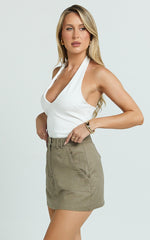 Dream Linen Blend Skort - High Waisted A Line Skort in Olive