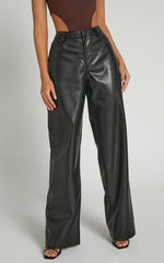 Edzelith - Mid Rise Faux Leather Relaxed Pant in Black