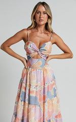 Elizabeth Maxi Dress - Tie Strap Cut Out Front Tiered Dress in Print