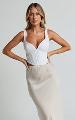 Ellise Top - Plunge Sweetheart Neck Tweed Corset Top in White