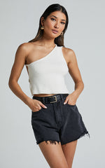 Eloisa Shorts - Recycled Cotton Raw Hem Denim Shorts in Black Wash
