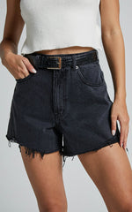 Eloisa Shorts - Recycled Cotton Raw Hem Denim Shorts in Black Wash