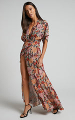 Erenza Maxi Dress - Extended Sleeve Wrap Dress in Boheme Floral