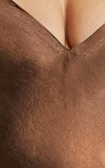 Etienne Midi Dress - Asymmetric Hem Satin Slip Dress in Chocolate