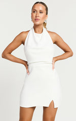 Evaline Mini Dress - Halter Cowl Neck Low Back Dress in Ivory