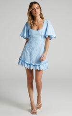 Fancy A Spritz Mini Dress - Square Neck Dress in Powder Blue