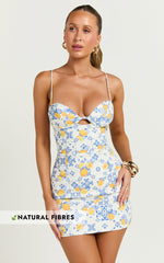 Frances Mini Linen Blend Dress - Ruched Lace Up Back Dress in LIMENCELLO TILE