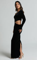 Gabbie Maxi Dress - Velvet One Shoulder Cut Out Dress in Black