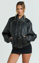 Gail Jacket - Faux Leather Bomber Jacket in Black