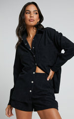 Tovil Shorts - High Waisted Corduroy Shorts in Black
