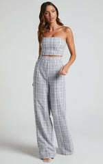 Icie Pants - High Waisted Tweed Wide Leg Pants in White & Black