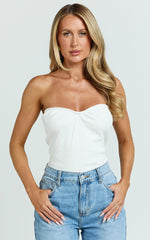 Ida Top - Heart Gathered Neckline Strapless Top in White