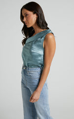 Indah Top - Draped Off Shoulder Top in Sage