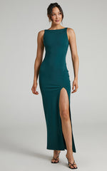 Indi Maxi Dress - Boat Neck Bodycon Dress in Emerald