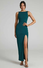 Indi Maxi Dress - Boat Neck Bodycon Dress in Emerald