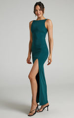 Indi Maxi Dress - Boat Neck Bodycon Dress in Emerald