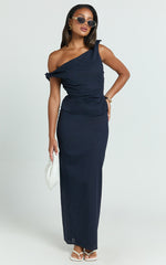 Ivy Top - Linen Off Shoulder Tie Top in Navy