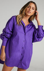 Janaya Mini Dress - Long Sleeve Shirt Dress in Purple