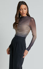 Jestin Top - High Neck Long Sleeve Ruched Top in Stormy Ombre